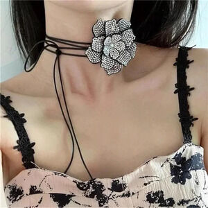 Hibiscus Flower Crystal Choker Necklace
